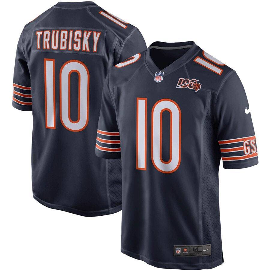 Men's Chicago Bears Mitchell Trubisky Navy 100th Season Game Jersey