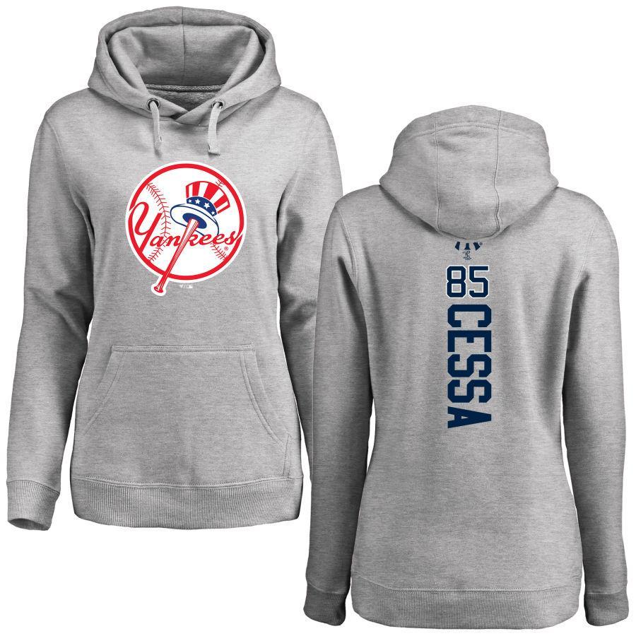#85 CESSA Women's New York Yankees Ash Personalized Backer Pullover Hoodie
