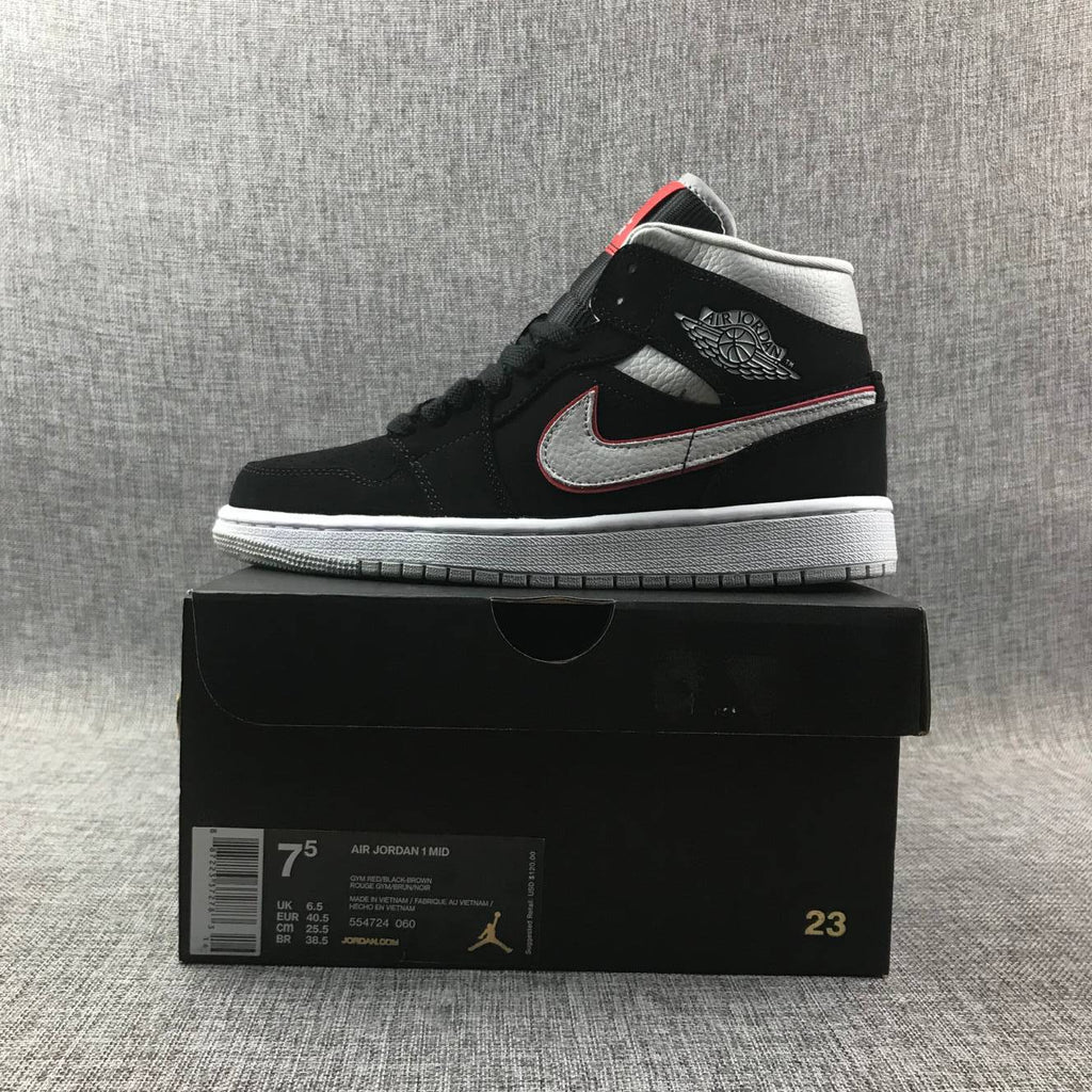 Retro Basketball Shoe 1 Mid Black White With Orange Swooh AJ1