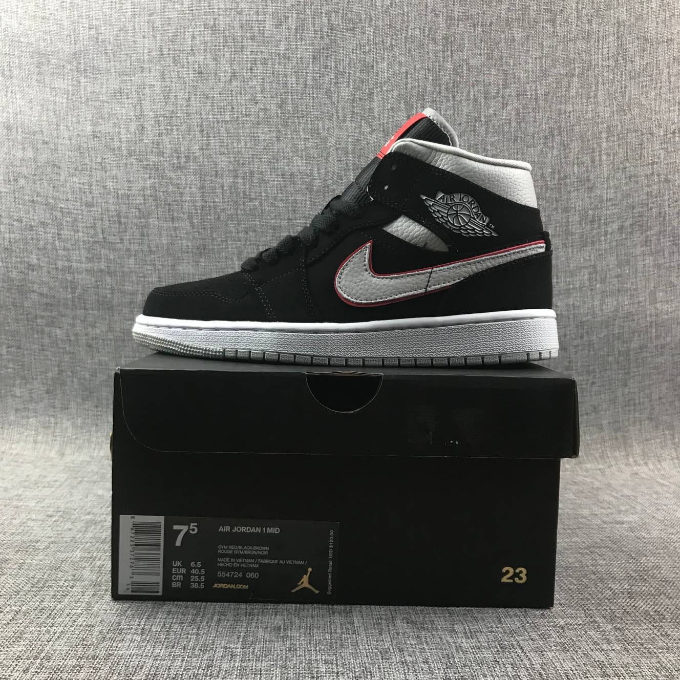 Retro Basketball Shoe 1 Mid Black White With Orange Swooh AJ1