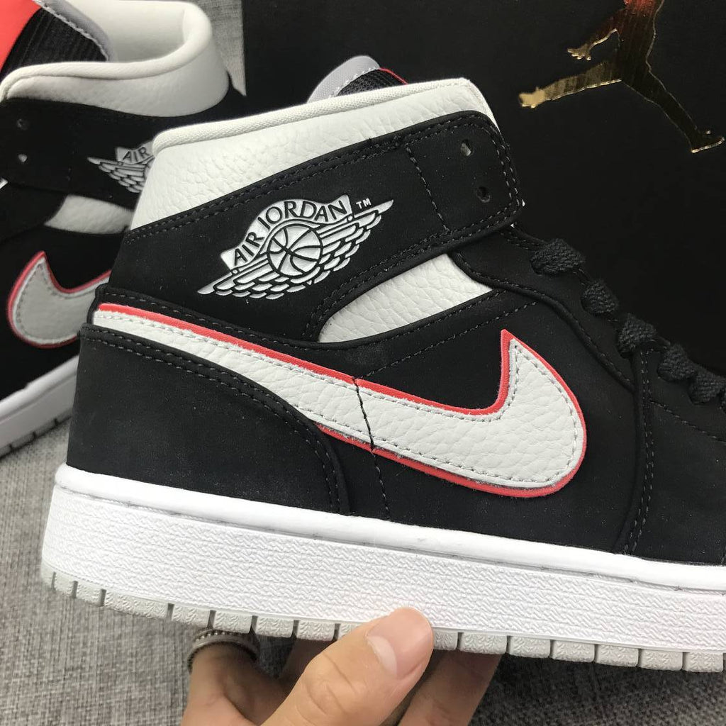 Retro Basketball Shoe 1 Mid Black White With Orange Swooh AJ1