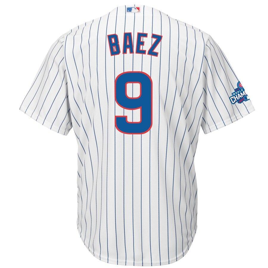 Men's Chicago Cubs Javier Baez Majestic White Home 2016 World Series Champions Team Logo Patch Player Jersey