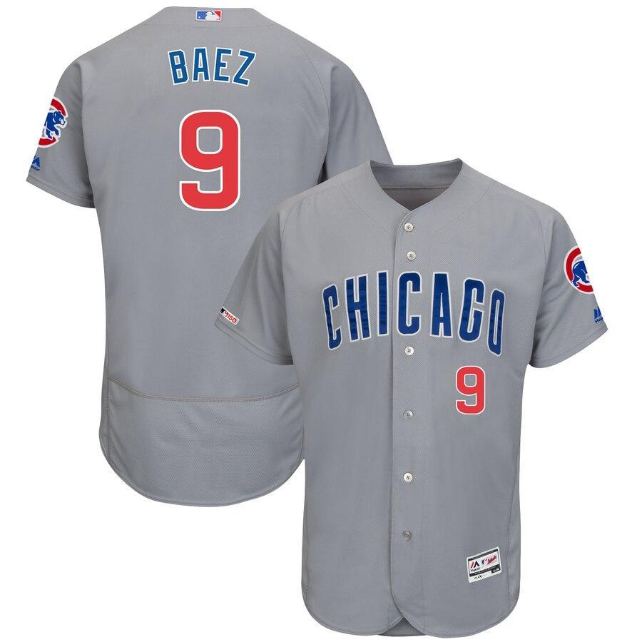 Men's Chicago Cubs Javier Baez Majestic White/Royal Home Authentic Collection Flex Base Player Jersey