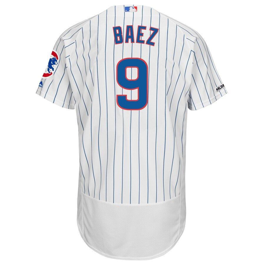 Men's Chicago Cubs Javier Baez Majestic White/Royal Home Authentic Collection Flex Base Player Jersey