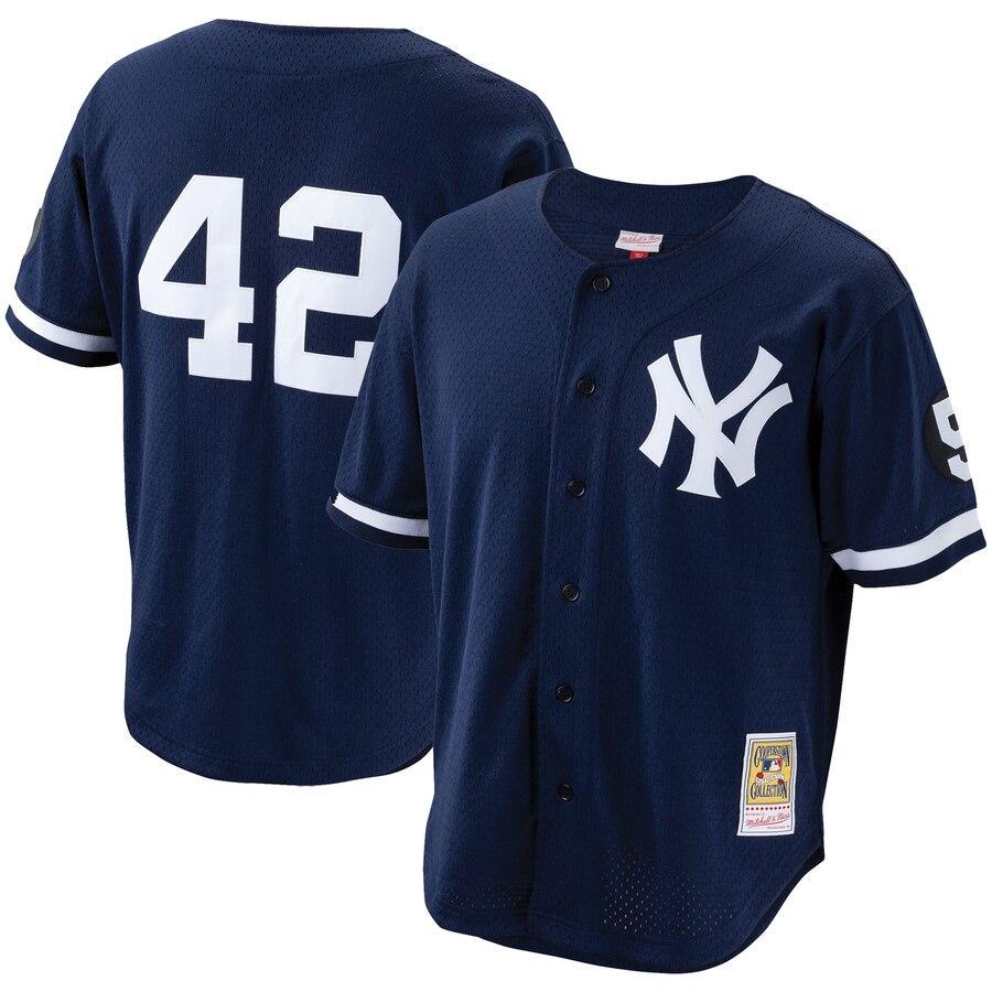 Men's New York Yankees Mariano Rivera Mitchell & Ness Navy Cooperstown Collection Mesh Batting Practice Button-Up Jersey