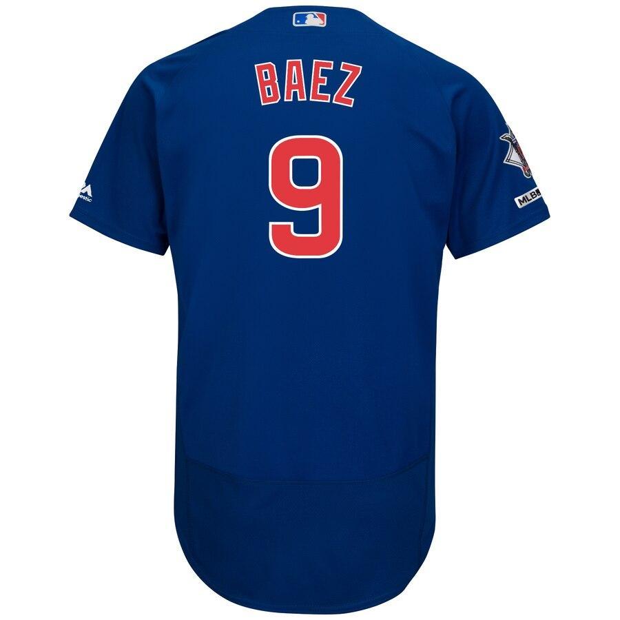 Men's Chicago Cubs Javier Baez Majestic White/Royal Home Authentic Collection Flex Base Player Jersey