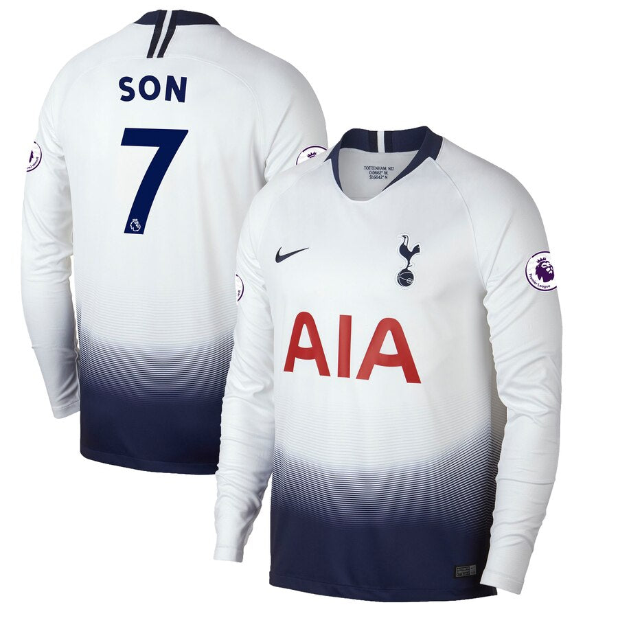 Son Heung-min Fanatics Branded 2018/2019 Home Replica Long Sleeve Jersey – White