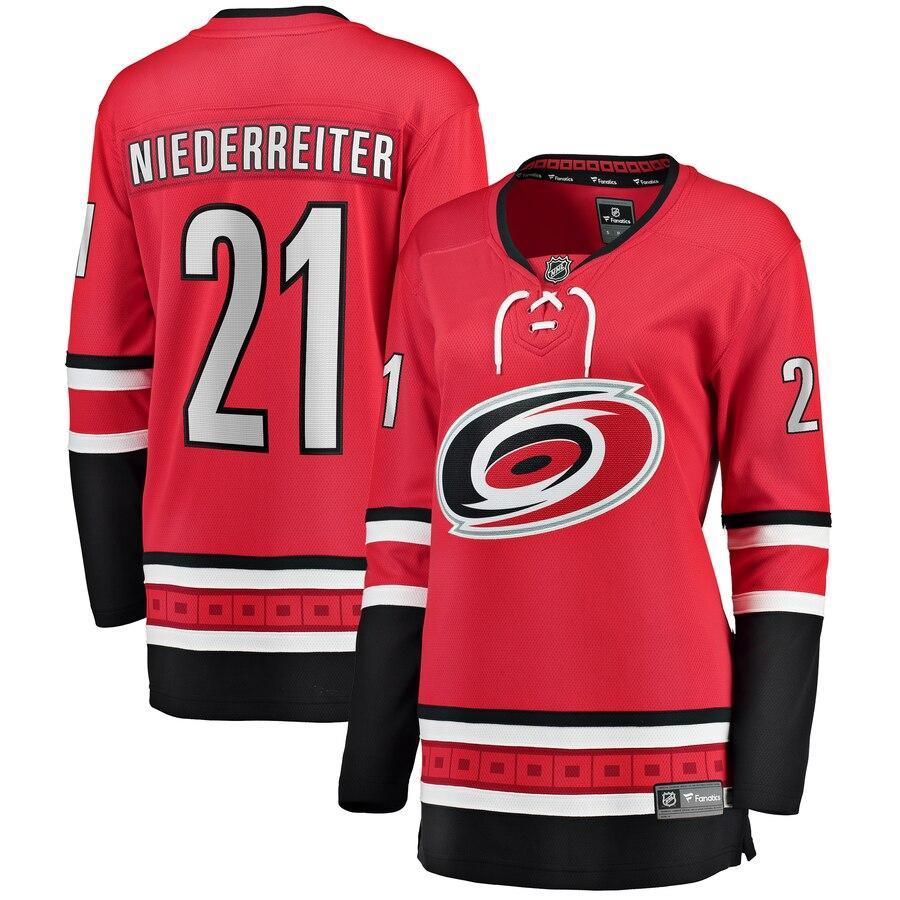 Nino Niederreiter Carolina Hurricanes Branded Women's Home Breakaway Player Jersey – Red