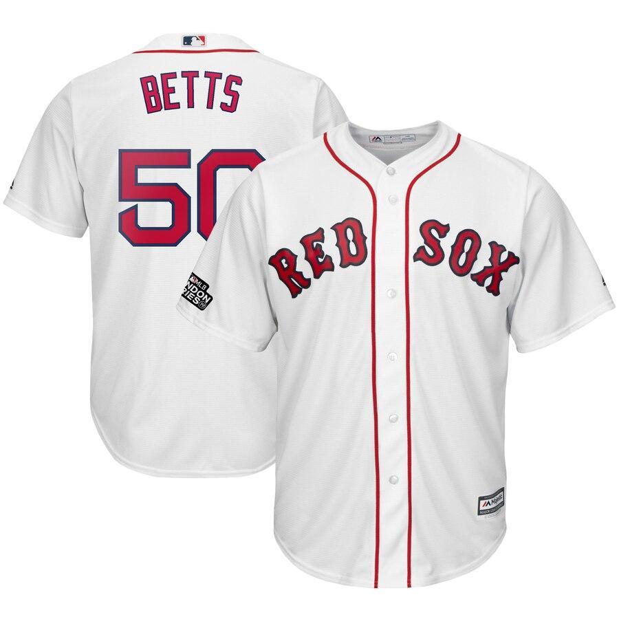 Mookie Betts 50 Boston Red Sox White 2019 London Series Cool Base Player Jersey