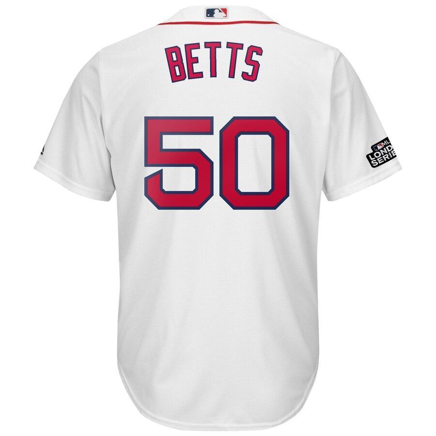 Mookie Betts 50 Boston Red Sox White 2019 London Series Cool Base Player Jersey