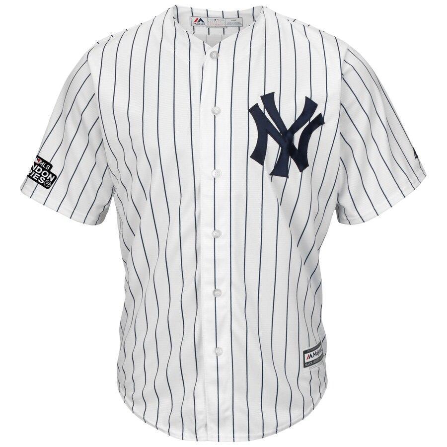 Aaron Judge 99 New York Yankees White/Navy 2019 London Series Cool Base Player Jersey