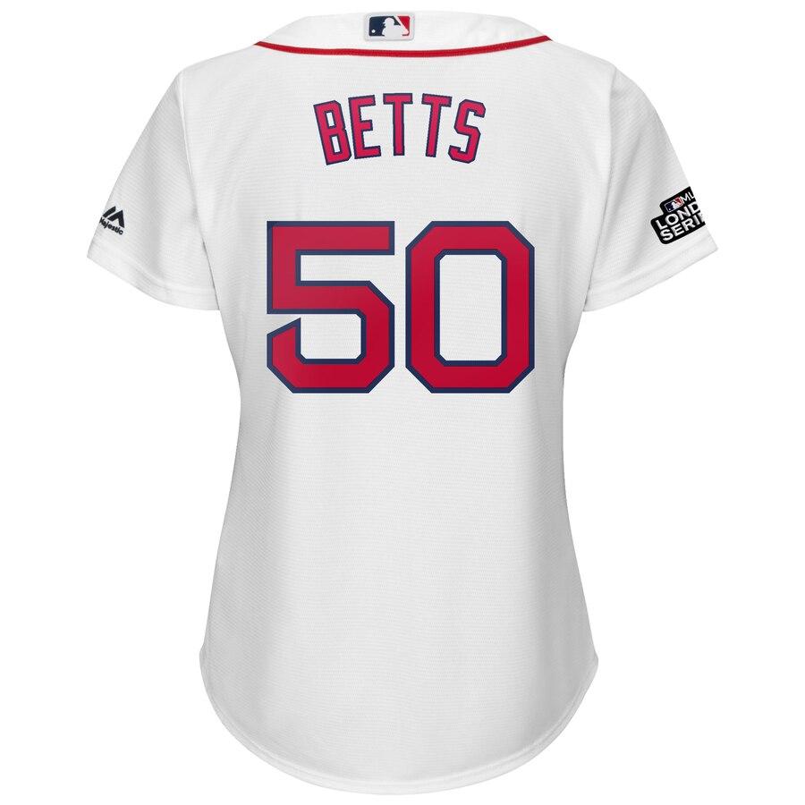 Mookie Betts 50 Boston Red Sox Women's White 2019 London Series Cool Base Player Jersey