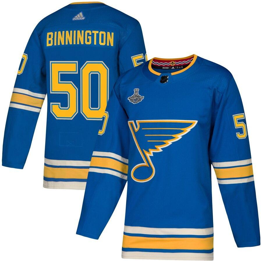 Binnington St. Louis Blues 2019 Stanley Cup Champions Alternate Player Jersey – Blue