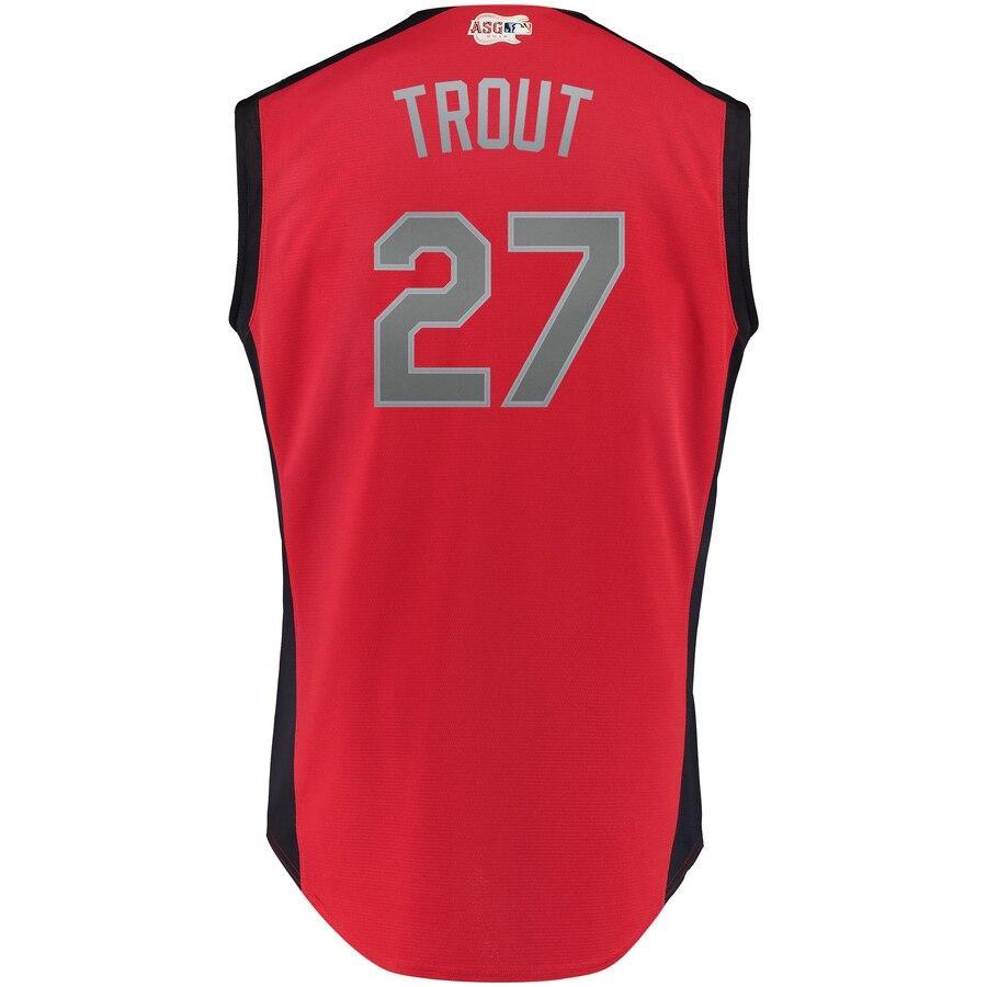 Mike Trout 27 American League Red 2019 MLB All-Star Game Workout Player Jersey