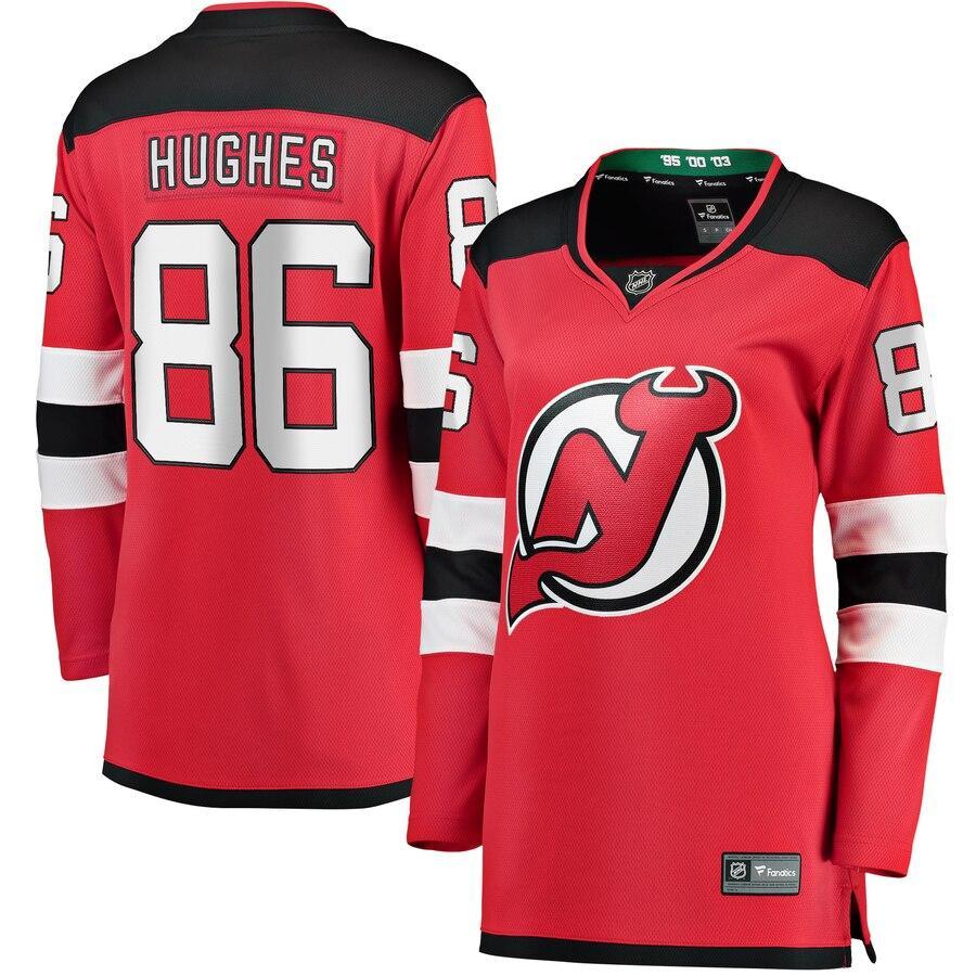Jack Hughes New Jersey Devils Branded Women's Home Breakaway Jersey – Red