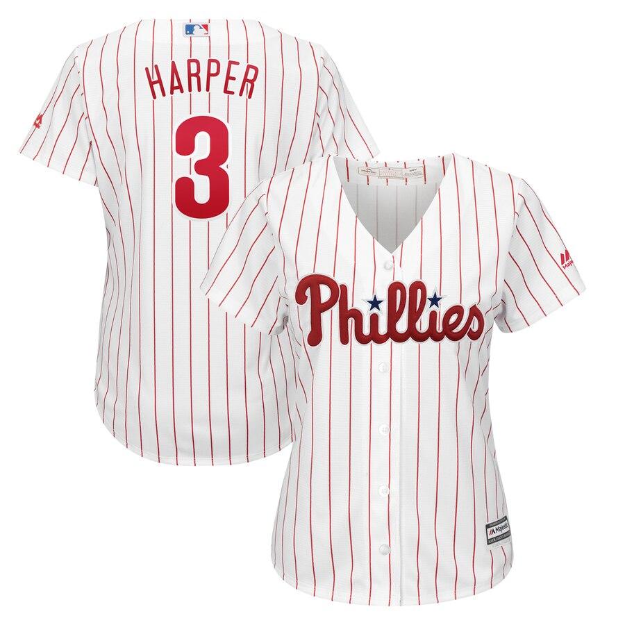 Bryce Harper 3 Philadelphia Phillies Women's White/Red Home Plus Size Official Cool Base Player Jersey