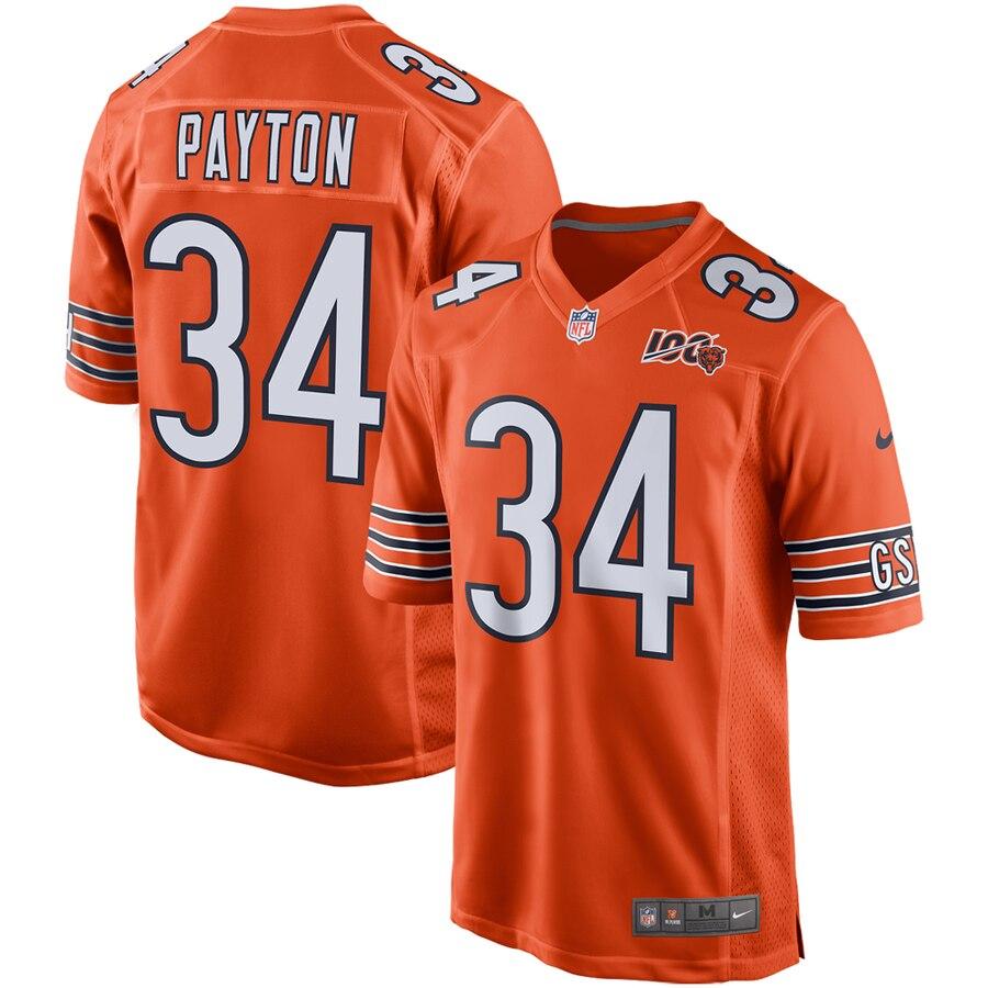 Men's Chicago Bears Walter Payton Orange 100th Season Retired Game Jersey