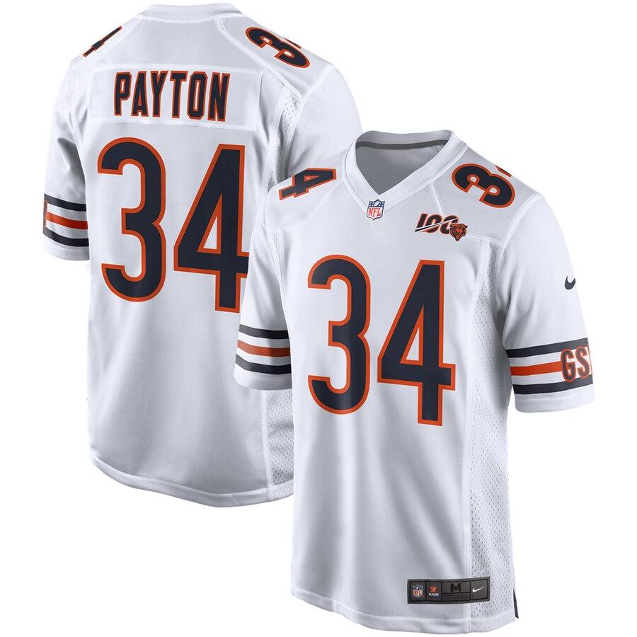 Men's Chicago Bears Walter Payton White 100th Season Retired Game Jersey