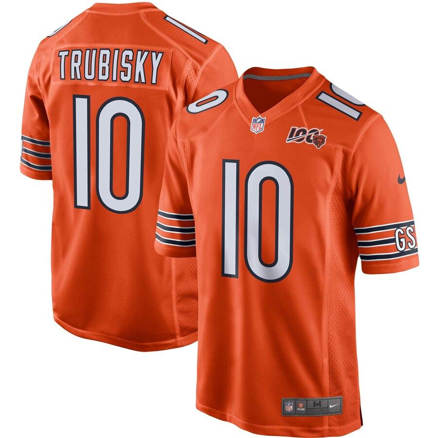 Men's Chicago Bears Mitchell Trubisky Orange 100th Season Game Jersey